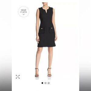 NWT Karl Lagerfeld Tweed Pocket Front Black Dress